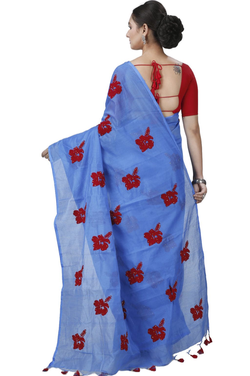 Sky Blue Blended Cotton Joba Hand Loom Saree (1273)